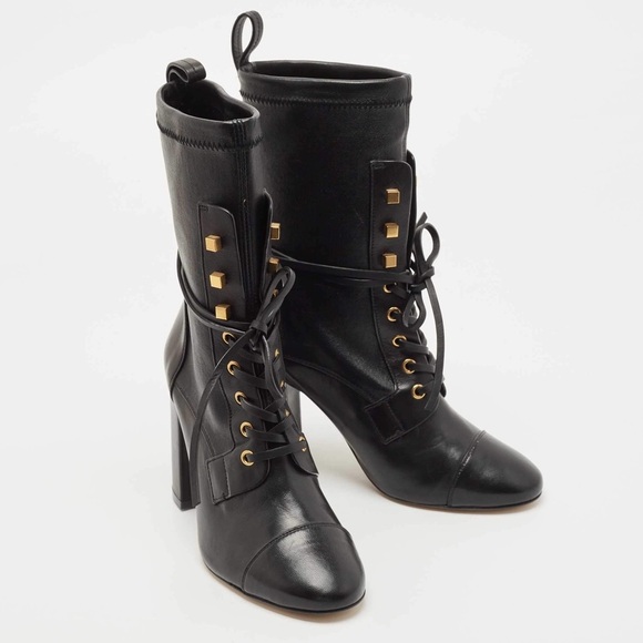 Stuart Weitzman Veruka Black Leather Ankle Wrap Lace-Up Combat Booties 10 - Picture 4 of 7